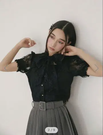 bubbles 리본 레이스 블라우스
