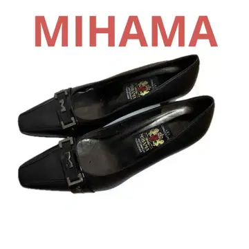 MIHAMA 미하마 펌프스 블랙 검정 비트 금장 장식 스퀘어토 24cm