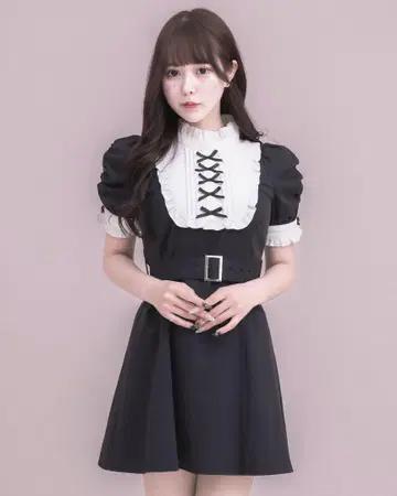 요크 프릴 벨트 반팔 원피스