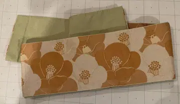 반폭 오비 부드러운 오렌지 컬러 동백꽃 패턴 리버서블 중고품