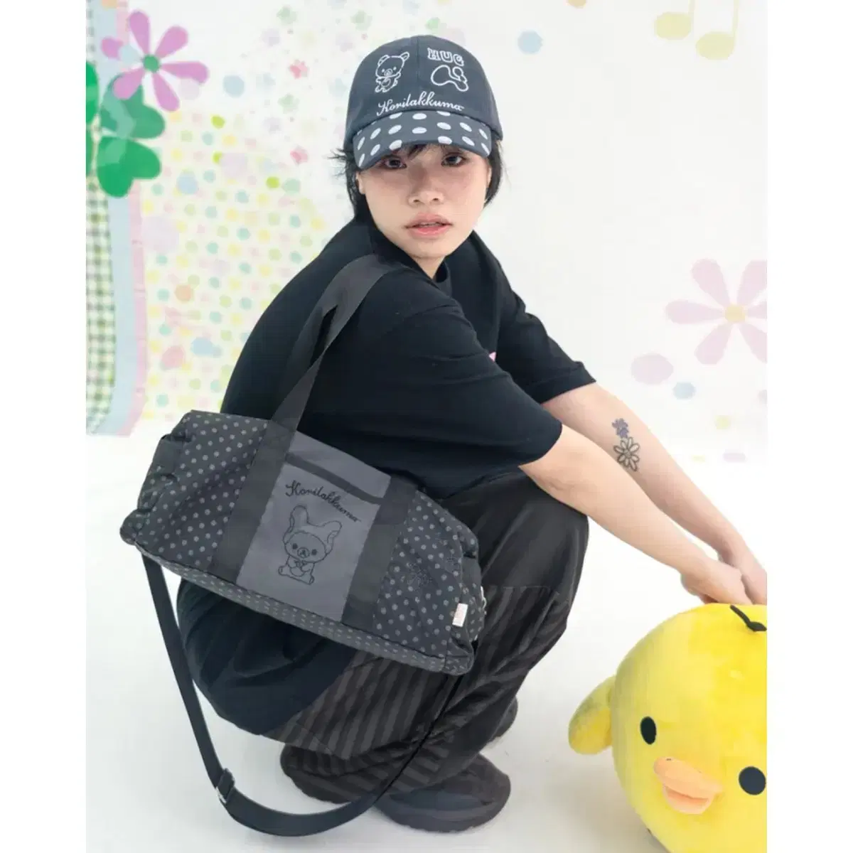 Hug Your Skin Rilakkuma Multi Duffle Bag Charcoal