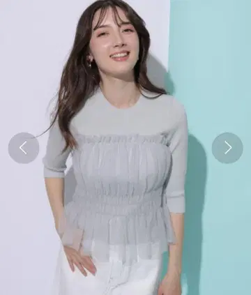 5부 소매 튤 콤비 베어 니트