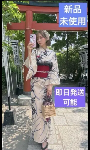 GRL 그레일 보카시 플라워 레트로 유카타 2개 세트 여성용 오비