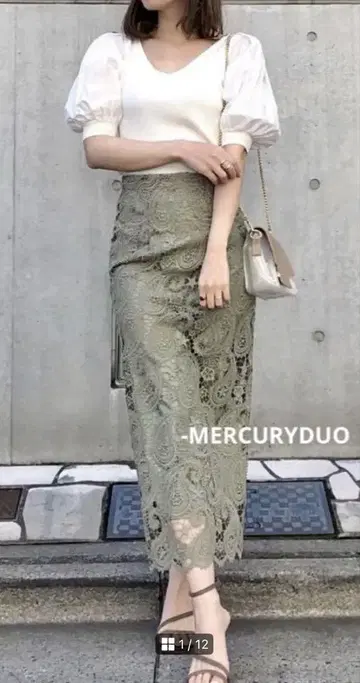 MERCURYDUO 머큐리 듀오 페이즐리 레이스 타이트 스커트 M