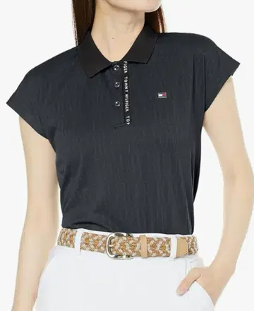 TOMMY HILFIGER 블랙 골프 폴로 셔츠 L 프렌치 슬리브