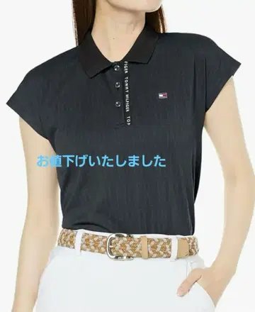 TOMMY HILFIGER 블랙 골프 폴로 셔츠 L 프렌치 슬리브