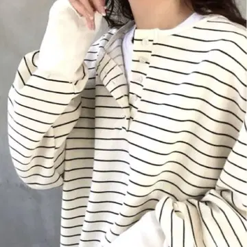 쉬인 FRIFUL 루즈핏 드롭 숄더 보더 긴팔 롱 T