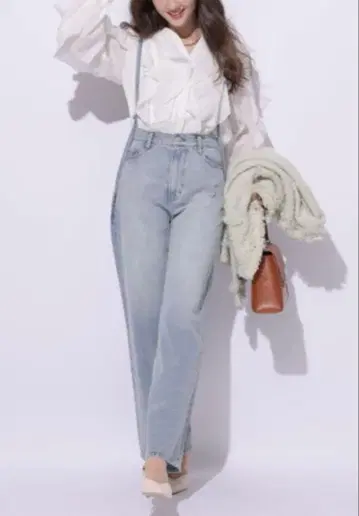택 포함 하이 웨스트 데님 서스펜더 포함 새상품