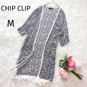 CHIP CLIP 5부 소매 롱 가디건 페이즐리 무늬 프린지 3688