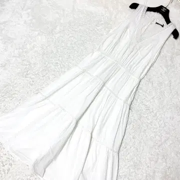 랄프 로렌 플레어 원피스 티어드 인도 면 레이스 맥시 길이 M