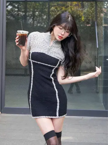 Darich 라인 슬라브 니트 미니 원피스