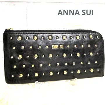 안나수이 ANNA SUI 라운드 지퍼 장지갑 가죽 스터드 블랙