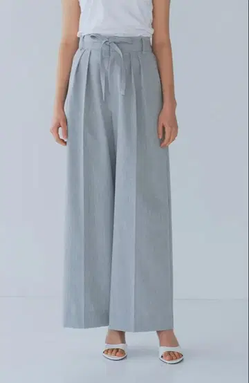 yori shirocon 허리 리본 더블 턱 팬츠