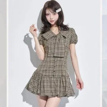 Darich 빅 리본 벌룬 체크 미니 원피스