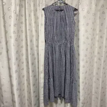 체크 무늬 슬리브리스 롱 원피스 일본제 코튼 실크