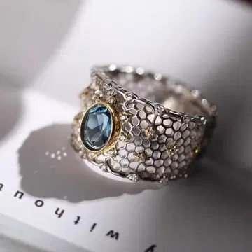 silver925 아쿠아 마린 컬러 메쉬 실버 반지