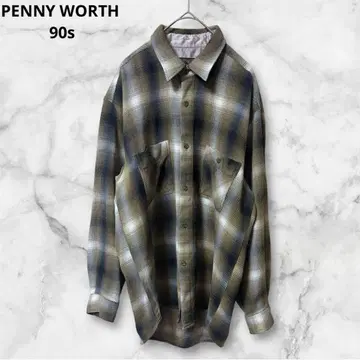 PENNY WORTH 90s 옴브레 체크 플란넬 셔츠 긴팔 M 사이즈