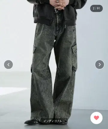 VINTAGE WASHED DENIM CURVED CARGO 인디고