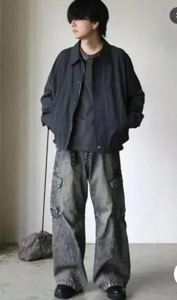 VINTAGE WASHED DENIM CURVED CARGO 인디고