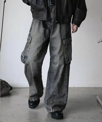 VINTAGE WASHED DENIM CURVED CARGO 인디고