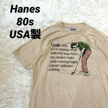 80s Hanes USA제 골프 티셔츠 베이지 L 싱글 스티치