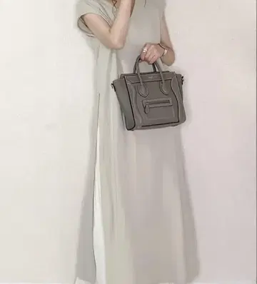 베이지 슬리브리스 롱 원피스