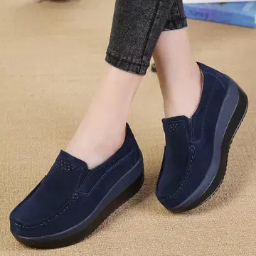 통굽 스웨이드 슬립온 네이비 블랙