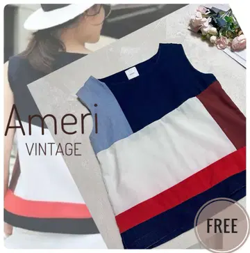 AMERI VINTAGE 데님 패치워크 슬리브리스 컬러 블록