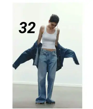 자라 하이웨스트 크로스오버 와이드 레그 청바지 32 완판템