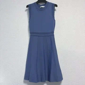 ZARA 네이비 원피스 슬리브리스 플레어 스커트 시스루 레이스 니트