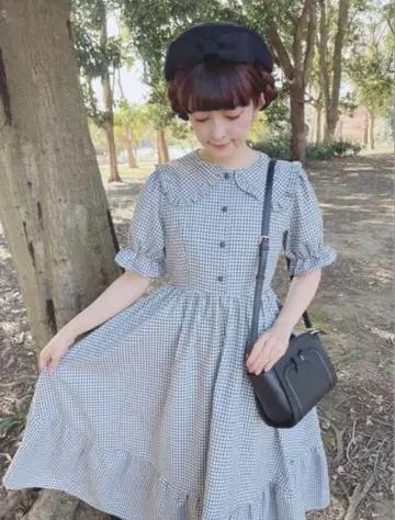 아오키 미사코 시마무라 깅엄 체크 원피스 그레이 LL 사이즈