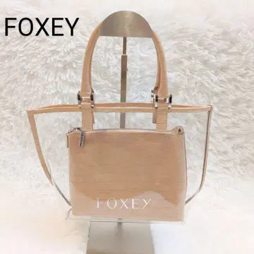 FOXEY 폭시 소가죽 PVC 클리어 핸드백 파우치 포함 베이지