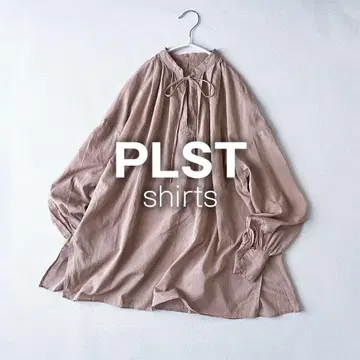 PLST 플라스테 셔츠 블라우스 코튼 보일 리본 베이지 긴팔 T