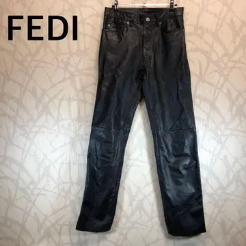 페디 FEDi 블랙 가죽 슬림 핏 팬츠 천연 가죽 R