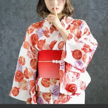 유카타 단품 물풍선 오렌지 레트로 성인 사이즈 카리쿠로