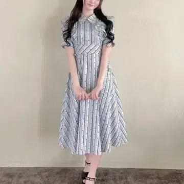 evelyn 오리지널 하트 스트라이프 OP 롱 원피스 블루 에블린