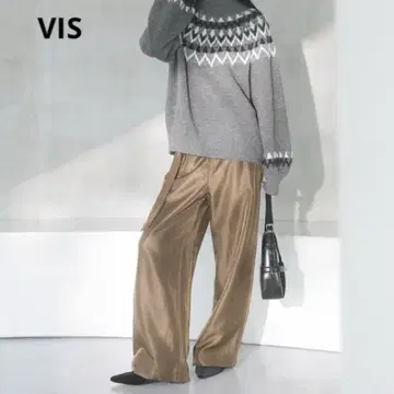 VIS [세탁 가능] 샤이니 원턱 와이드 팬츠