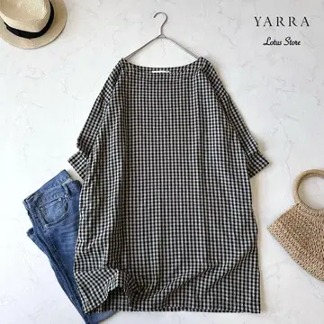 YARRA(야라) 린넨 100% 체크 무늬 가을 컬러 튜닉 원피스