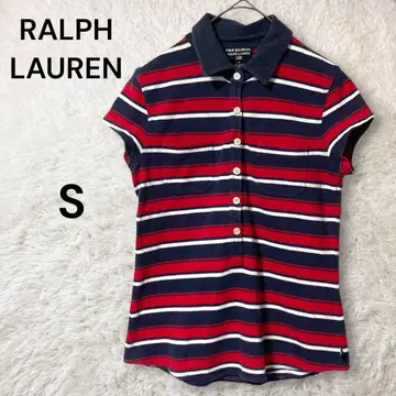 RALPH LAUREN 반팔 보더 폴로 셔츠 좌우 포켓 네이비 빨간색 S