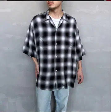 dan river 옴브레 체크 반팔 셔츠 타운 크라프트 블랙 L