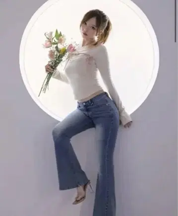 앤드메리 하트 힙 플레어 데님
