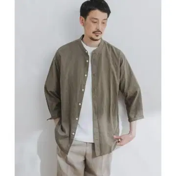 어반 리서치 도어즈 면 린넨 라이트 옥스 밴드 카라 셔츠
