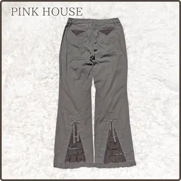 PINK HOUSE 플레어 팬츠 밑단 프릴 리본 카키 M