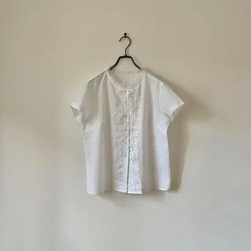 빈티지 60s 레이스 블라우스 화이트 레트로 보타이 리본 L 프렌치