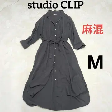 studio CLIP 다크 그레이 셔츠 원피스 긴팔 마 혼방
