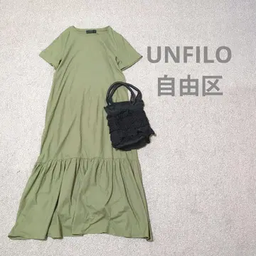 UNFILO 자유구 코튼 원피스 티어드 밑단 플레어 카키 38