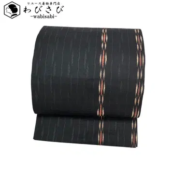 후쿠로 오비 모던한 세로 패턴 명주 블랙 컬러 O-3369