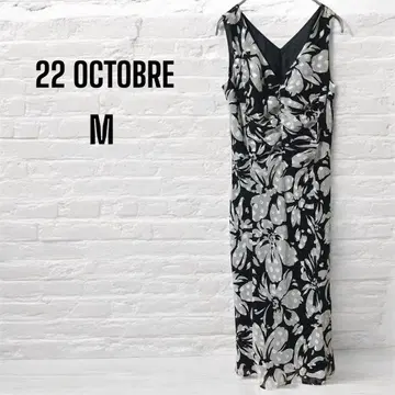 22 OCTOBRE 도쿄 스타일 슬리브리스 원피스 무릎 기장 꽃무늬