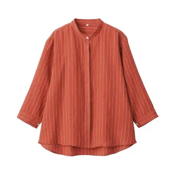 MUJI 무인양품 린넨 워싱 스탠드 카라 7부 소매 블라우스