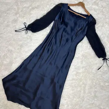 UNITED ARROWS 롱 원피스 네이비 쉬폰 세레모니